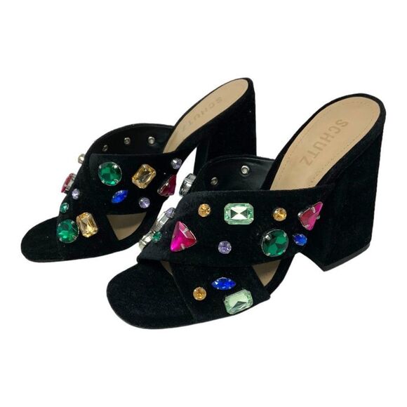 SCHUTZ Black Sandals with Multicolor Gems - Picture 6 of 8